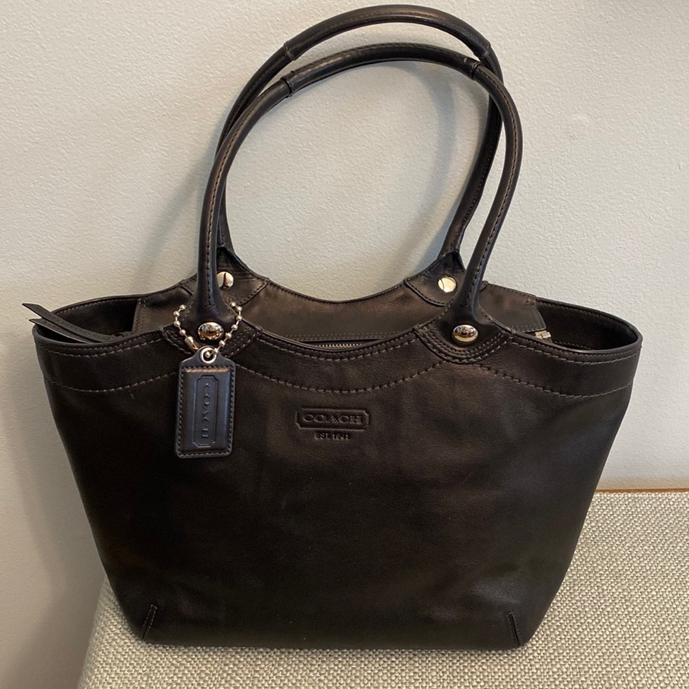 Black Rich Leather Coach Tote